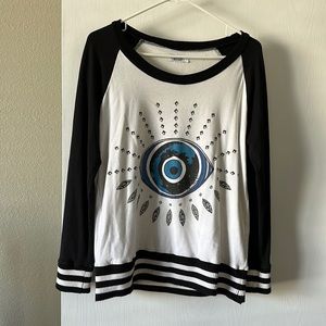 Lauren Moshi graphic sweater. White, black and blue